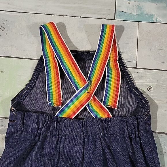 Vintage Health-Tex Rainbow & Denim Overalls sz 12 mo - Picture 4 of 5